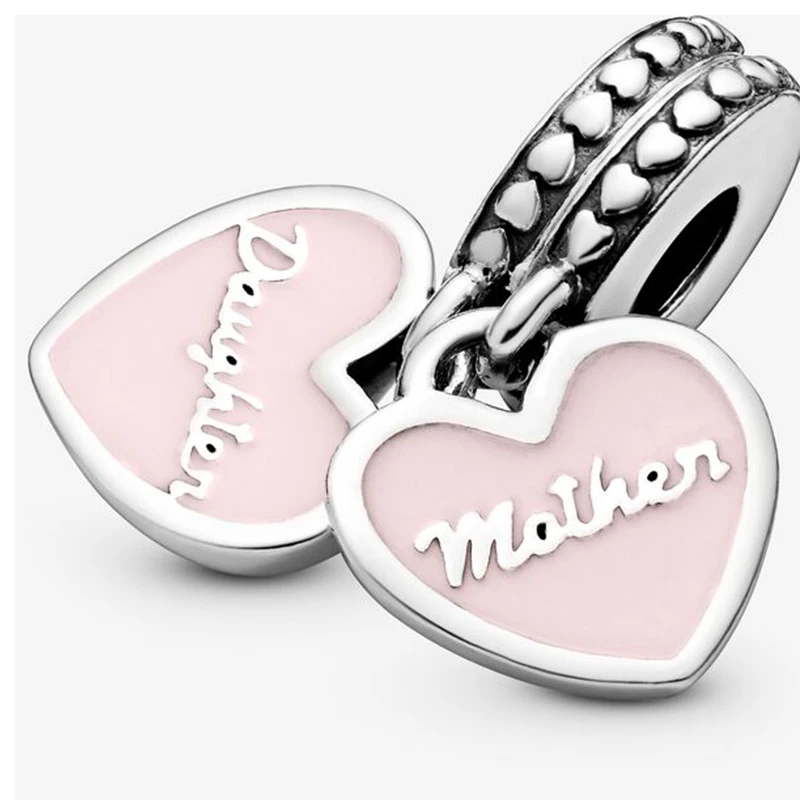 

Real 925 Sterling Silver Mother & Daughter Hearts Dangle Charm Beads Fit Original Pandora Charm Bracelet Jewelry Mum Mom Gift