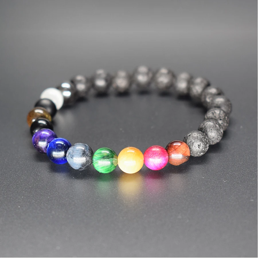 Colorful Tiger Eye Beads Bracelets Men Natural Black Obsidian Hematite for Women New Lava Stone Jewelry Pulsera Hombre | Украшения и