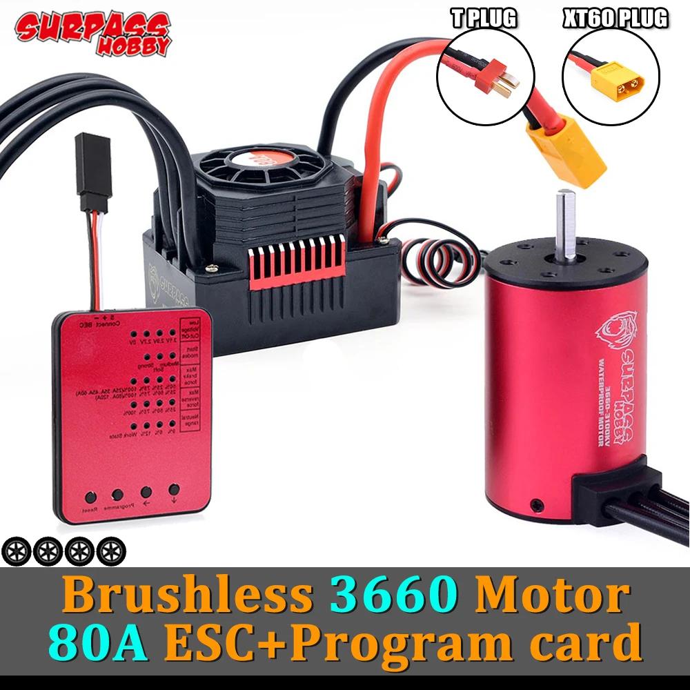 

SURPASS HOBBY 3660 бесщеточный мотор 3,175 мм Водонепроницаемый 80A ESC Программа карты 4S 3S для 1/10 RC автомобиль Trx4 Traxxas слэш Wltoys HSP