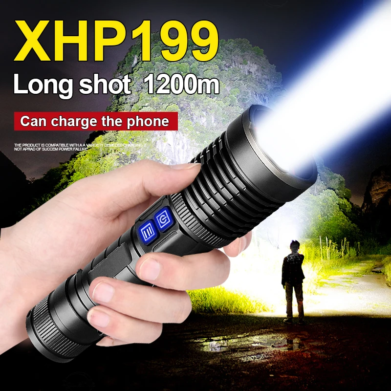 Высокомощный XHP199 9Core светодиодный фонарик USB Перезаряжаемый тактический 26650/18650