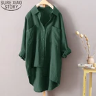 Рубашка женская свободного покроя, винтажная блузка размера плюс, 3XL, 4XL, 5XL, с длинным рукавом, однотонная Повседневная Блузка на пуговицах, 12161