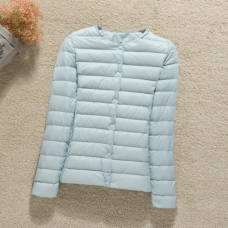 Lightweight Padded Jackets 2023 New Winter Women Down Coat Ultralight Collarless Duck Down Jacket Parkas O-Neck Puffer Overcoat