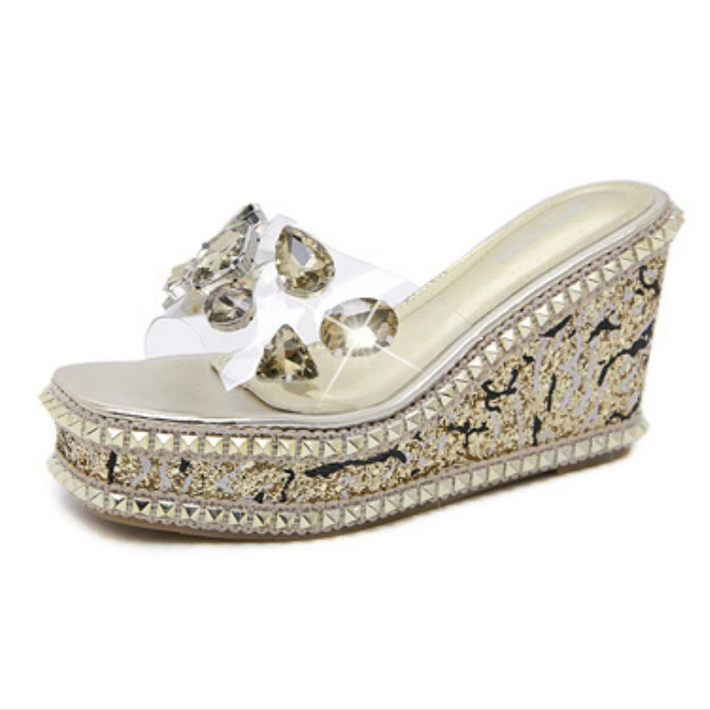 Шлепанцы женские на танкетке сланцы Роскошные Модные Повседневные тапочки