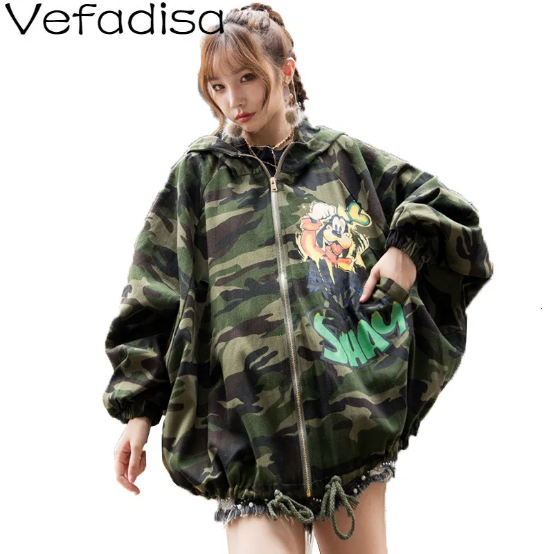 Женская куртка с камуфляжным принтом Vefadisa черная и белая Свободная капюшоном