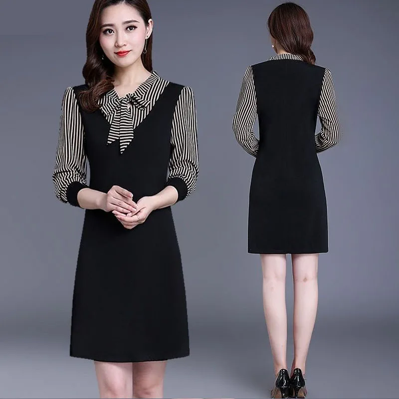 Летние и осенние женские платья средней длины с длинным рукавом Повседневные