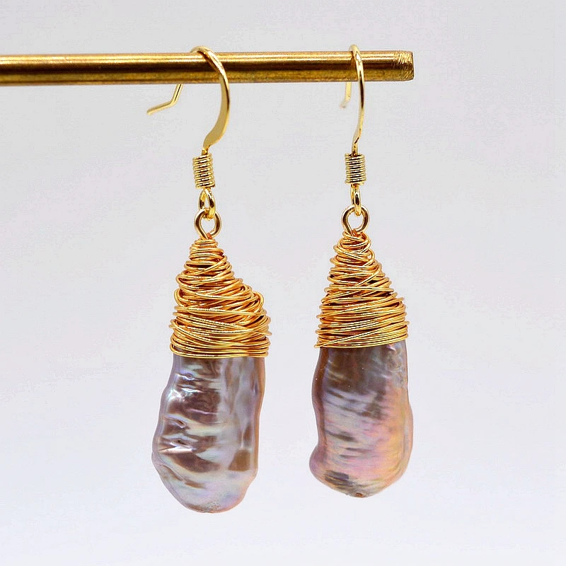 Фиолетовый барочный серьги естественный неправильной формы жемчуг тонкий