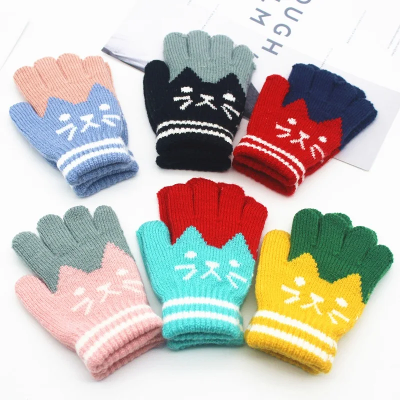 6 цветов зимние теплые перчатки детские для мальчиков и девочек с рисунком котов
