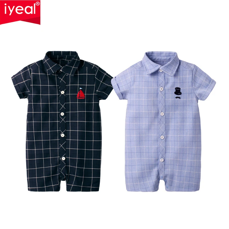 

IYEAL 2020 New Fashion Summer Baby Boy Rompers 100% Cotton Plaid Baby Clothes Gentleman Baby Boys Romper Toddler Kids Jumpsuits