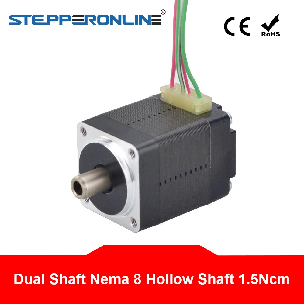 Двойной вал Nema 8 шаговый двигатель полый биполярный 1.5Ncm (2 12 oz. in) 0.49A 4-свинцовый для