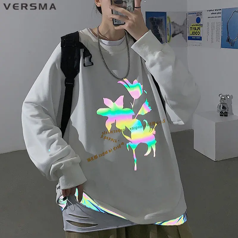 VERSMA в Корейском стиле Ulzzang Harajuku Светоотражающая худи с граффити Толстовка Для