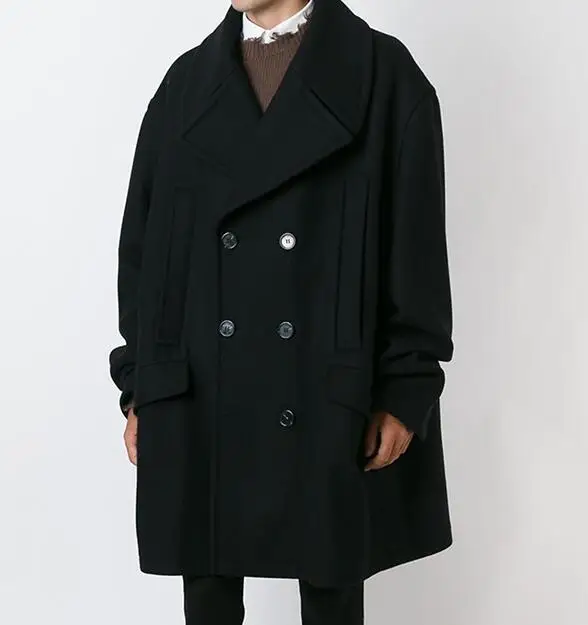 

S-6XL / Hot / Spring Men's New Fashion Personalized Large size customizatio Medium long loose double-breasted woolen coat