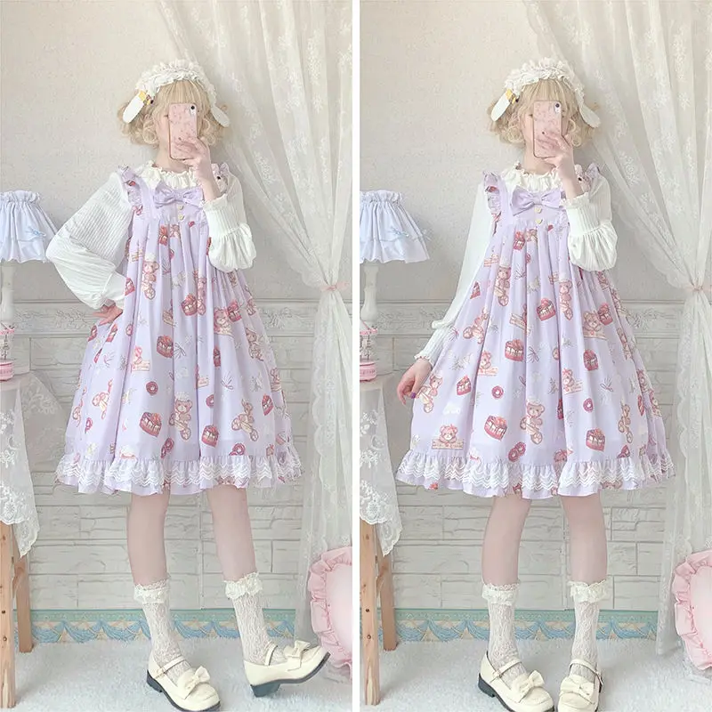 

Kawaii Lolita Little bear sweets Lolita strap sweet sweet jsk Sleeveless princess victorian dress kawaii girl gothic dress
