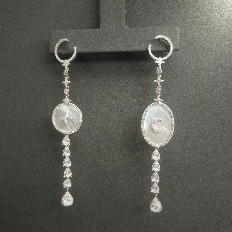 

100% Sterling Silver S925 Ladies Light Luxury Earrings Sun Moon Stars Sweet Style Earrings Women's Popular Jewelry
