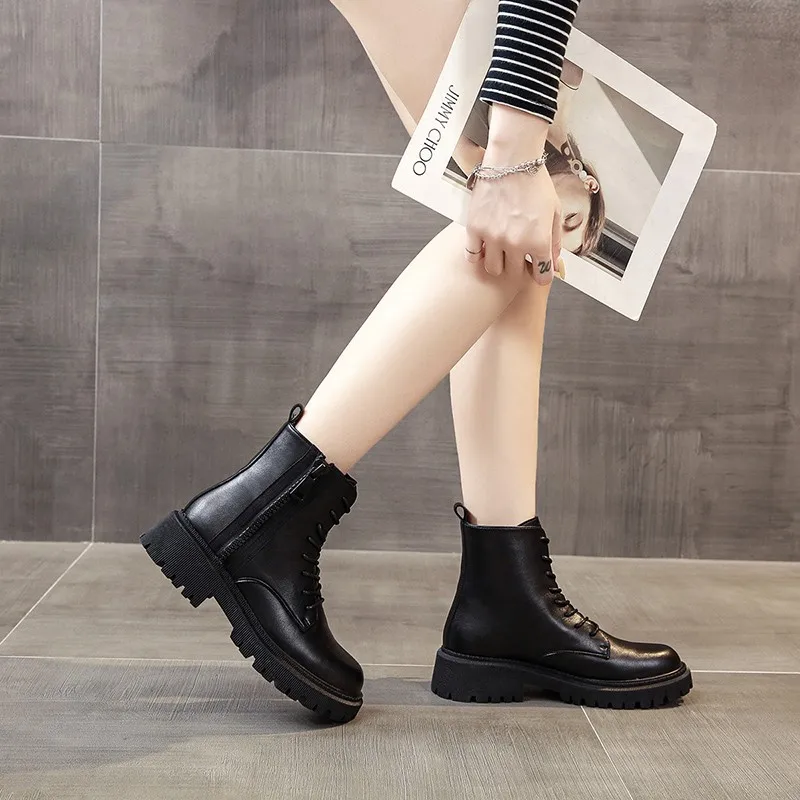 

2021 Women Boots Autumn Winter Female Shoes Brand Ladies Ankle Boots Heels Shoes Woman Suede Leather Martin Platform Boots