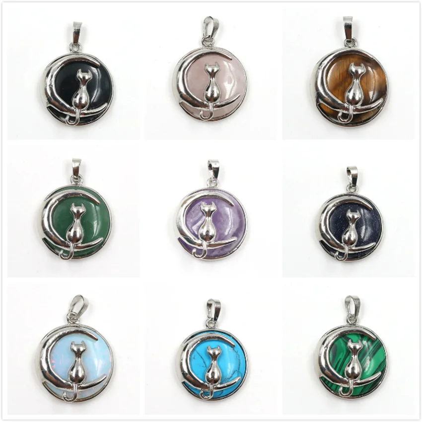 FYJS уникальные ювелирные изделия посеребренный полумесяц милый кот аметисты