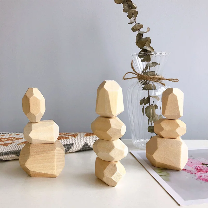 

10Pcs Wooden Building Blocks Colored Stone Jenga Baby Montessori Educational Puzzle Toys Stacking Game Rock Child Birthday Gifts