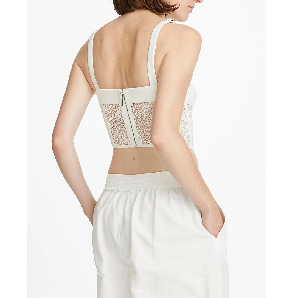 Sexy Women Tank Crop Top Camisole Ladies Sleeveless Wrapped Chest With Pad Lace Mesh Elastic Skinny Bandage Vest Tops Women 2020