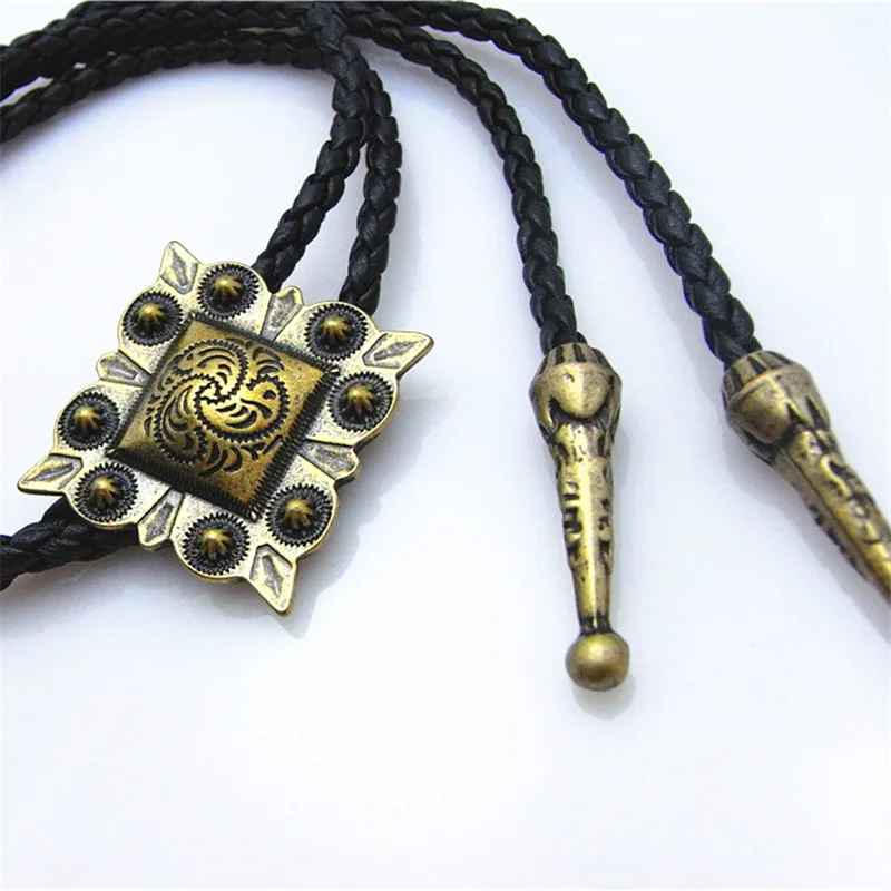 Новый квадратный ретро-галстук Bolo цепь для рубашек узор кожаное ожерелье Длинный