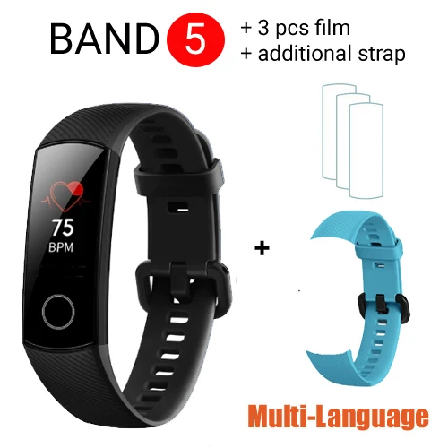 B5 Black add strap Huawei Honor Band 4 Band 5 Смарт-часы 50 м Водонепроницаемый фитнес-трекер AMOLED сенсорный экран для сердечного ритма монитор сообщение шоу - Цвет: B5 Black add strap