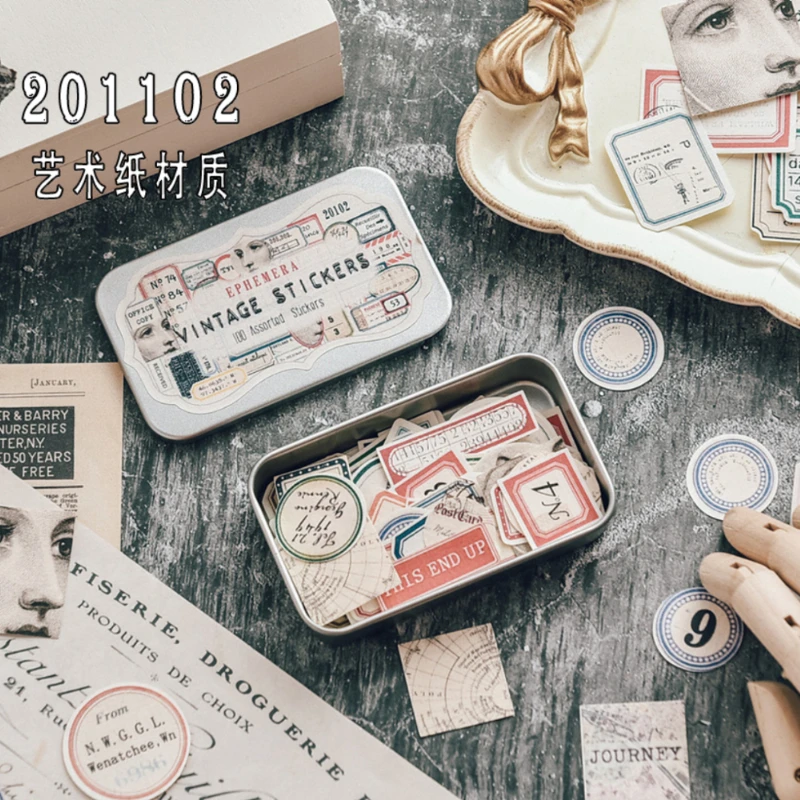 100 шт металлический ящик мусорные журнал Ephemera Винтаж декоративные наклейки ретро