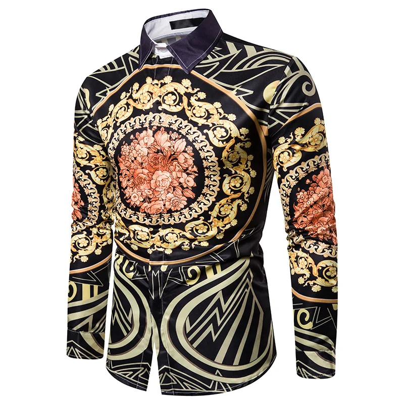 

Royal Crown Print Black Shirt Men Luxury Casual Camisas Hombre Manga Larga High Quality Business Formal Slim Mens Dress Shirts