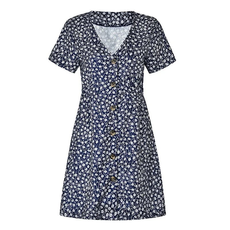 

Mini Style Female Women Dress V Neck Print Beach 2022 Summer Floral Maxi Waist Vintage Loose Size Casual Fashion High Dresses
