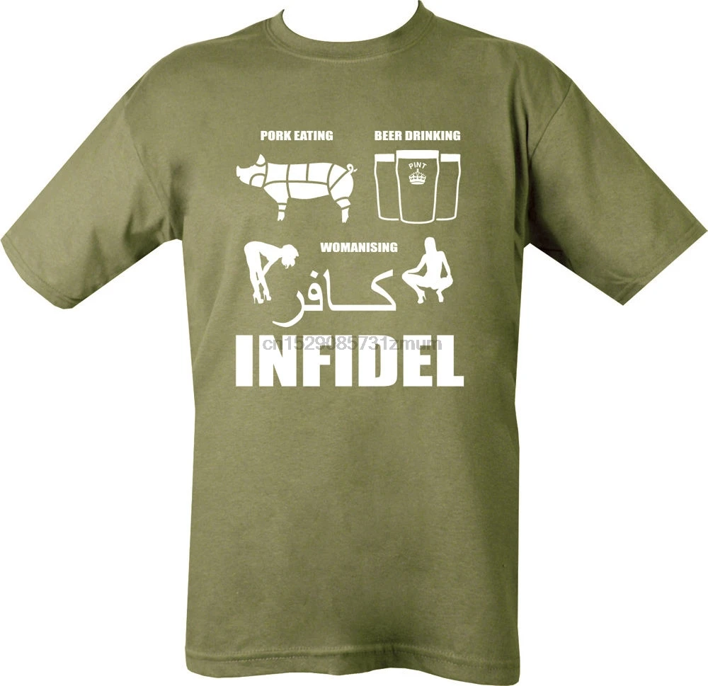 INFIDEL футболка пиво питьевой свинины для женщин секс британская армия английский