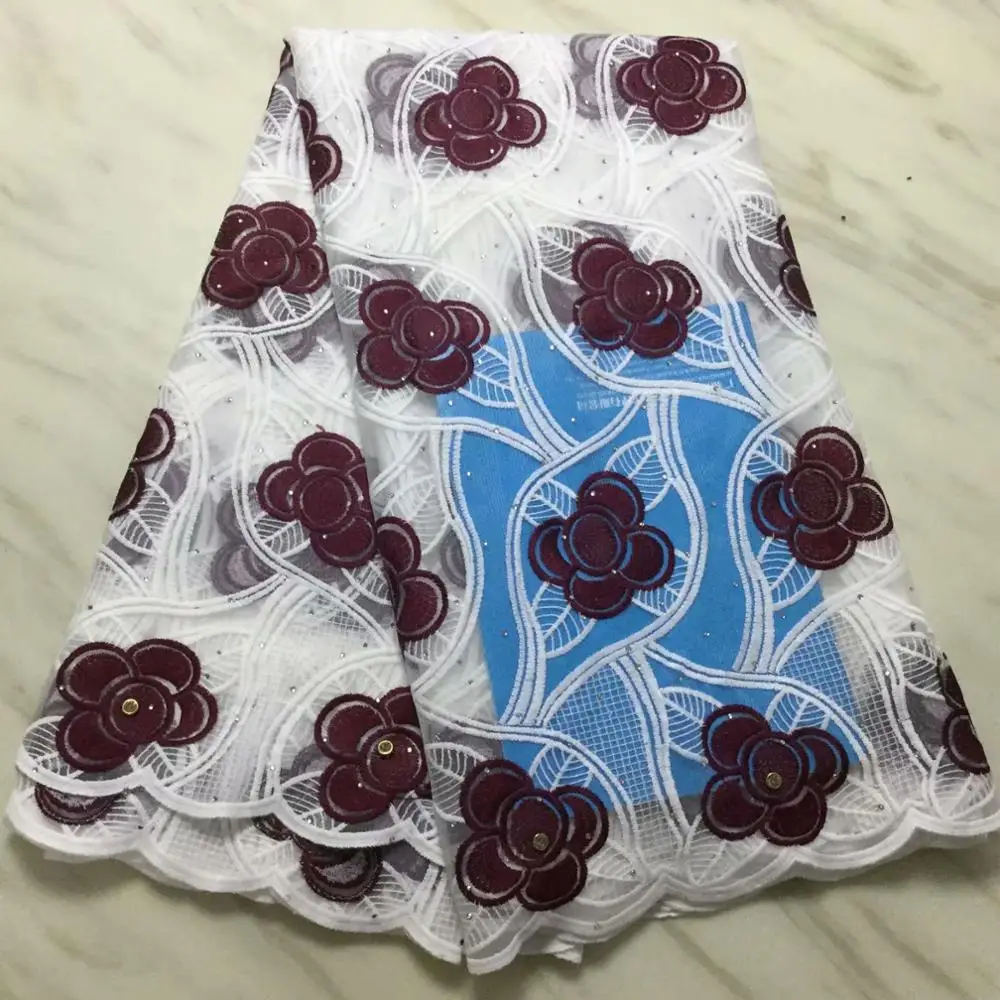 Дешевые швейцарский шнур кружевная сетчатая ткань вышитая с камнем и бисером 5