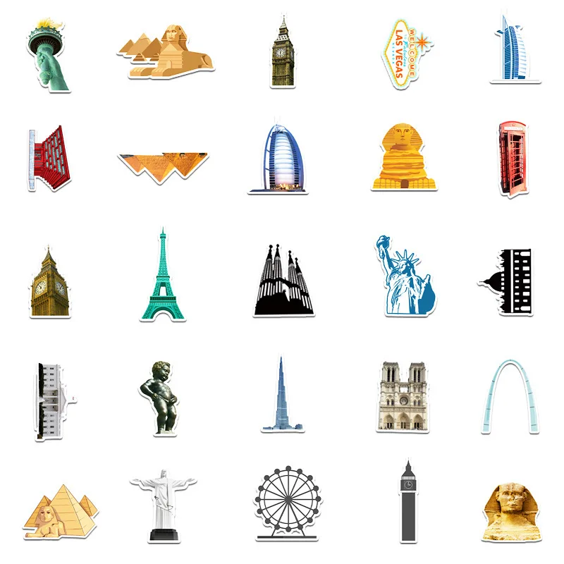 10/30/64PCS World Travel City landmark Graffiti Stickers Skateboard Fridge Laptop Motorcycle Luggage Cool Sticker Decals Kid Toy | Игрушки и