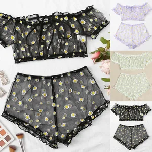 Милое женское кружевное нижнее белье с вышивкой и бантиком с открытыми плечами комплект пижамы химическая одежда Эротическое нижнее белье для вечерние клуба эротическая кукла