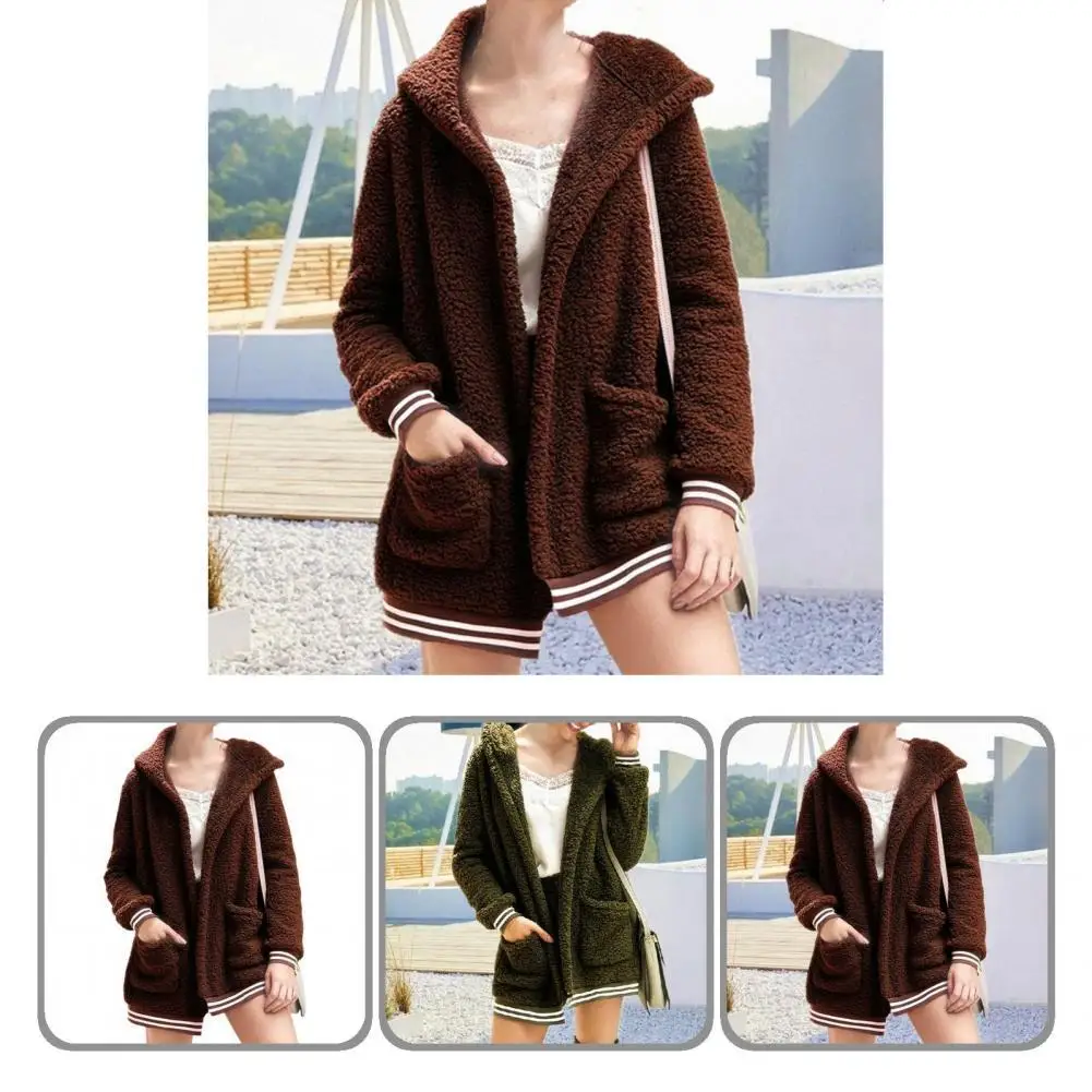 

Ultra Soft Charming Pure Color Fluffy Cardigan Jacket All-Match Cardigan Jacket Ribbed Hem for Holiday