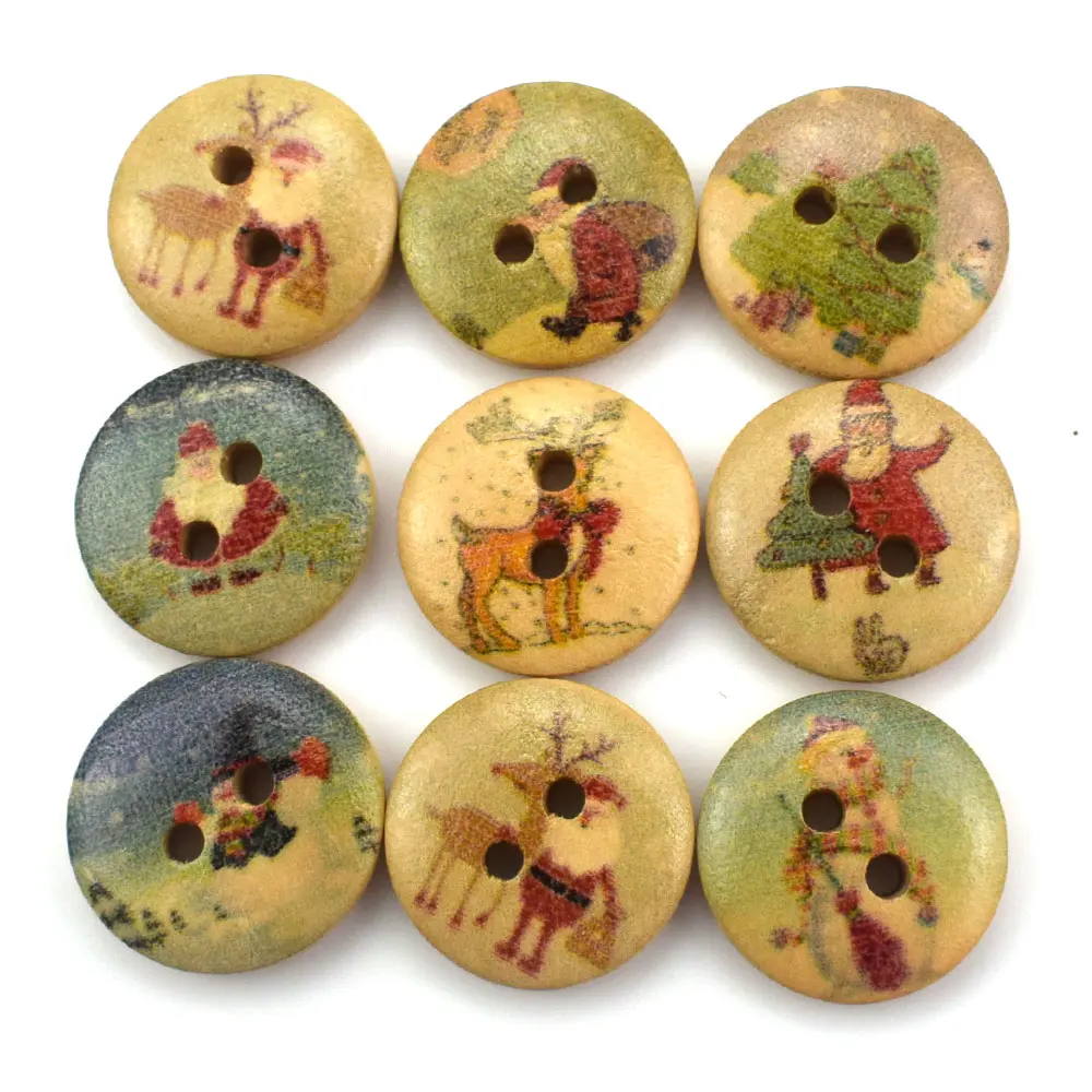 500 шт. 2 отверстия круглая Рождественская тема деревянные пуговицы для шитья