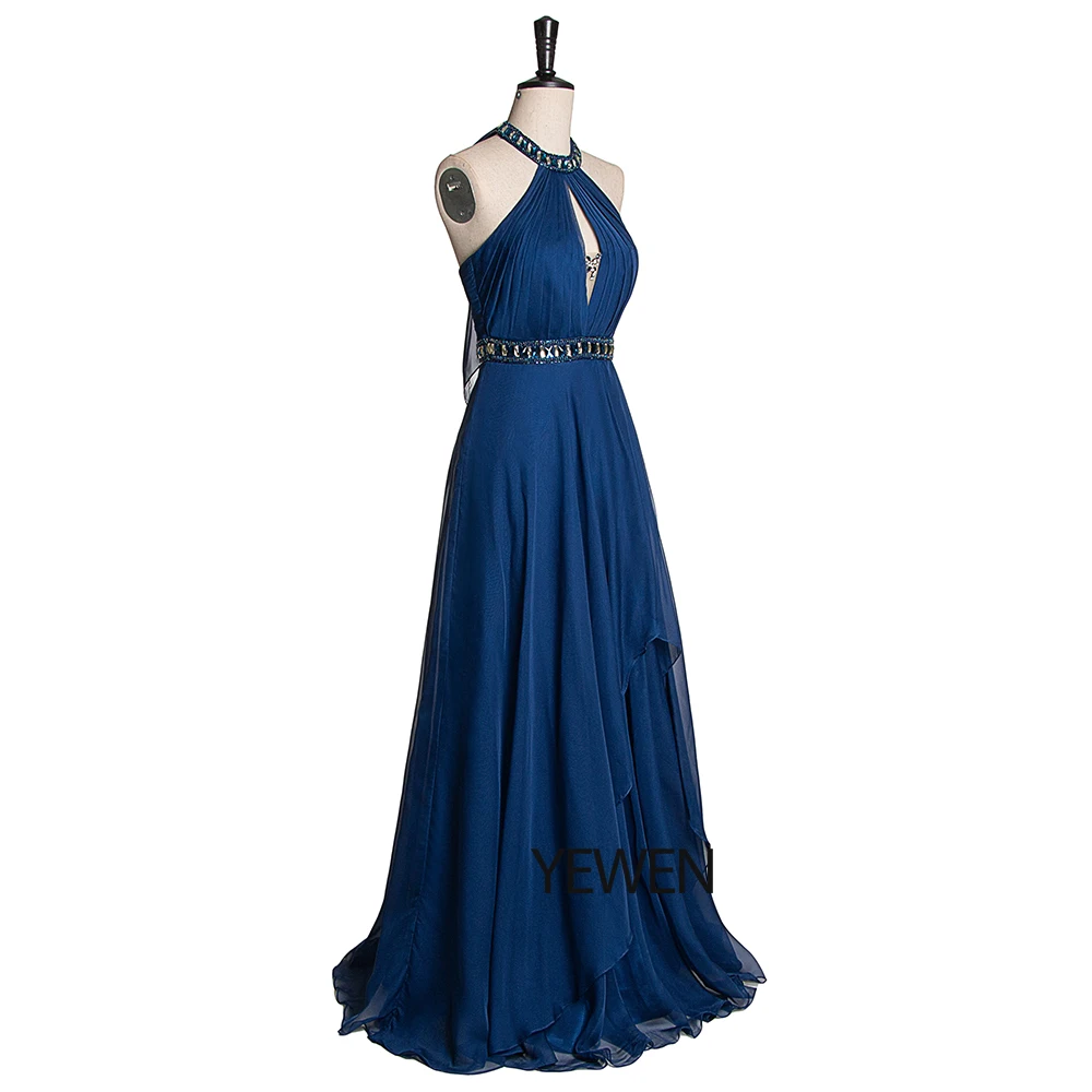 ТРАПЕЦИЕВИДНОЕ длинное вечернее платье без рукавов 2019 синее элегантное для