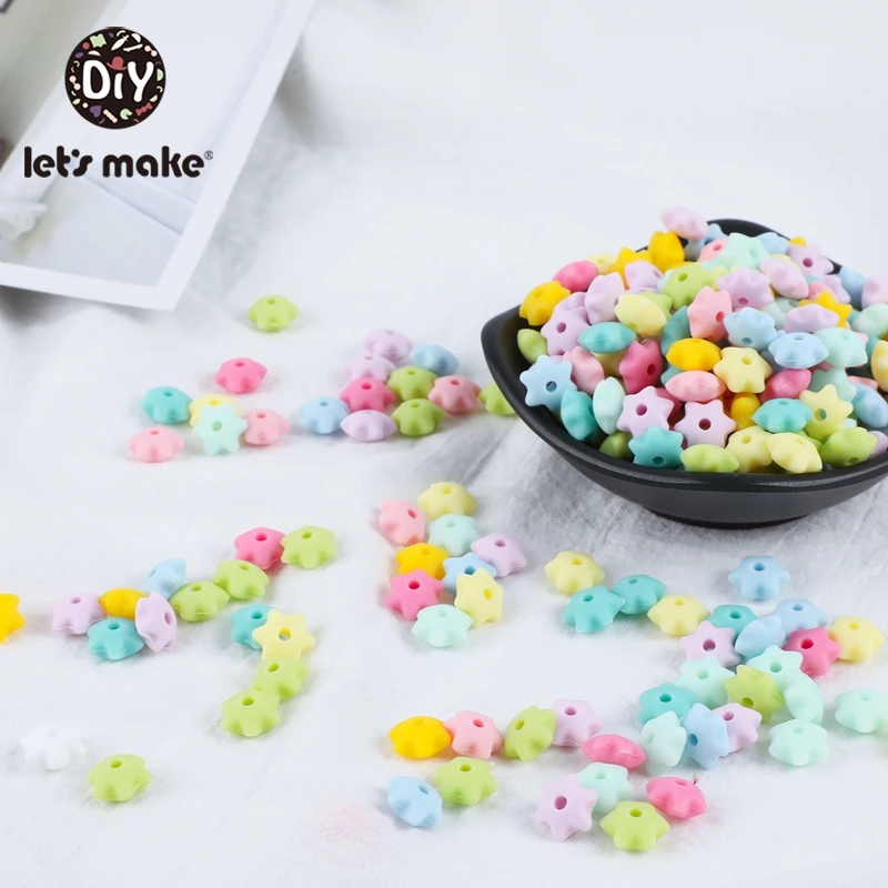 Let's Make-mordedor de silicona Mini Star para beb&eacute;, cuentas hexagonales para lactancia, dientes de silicona de Color caramelo, 50 Uds.-2