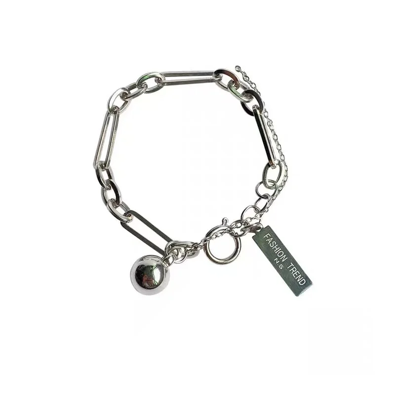 

Simple and Fashionable Small Round Ball Square Brand Letter Bracelet Ladies Hip Hop Hand Made Chain Accessories