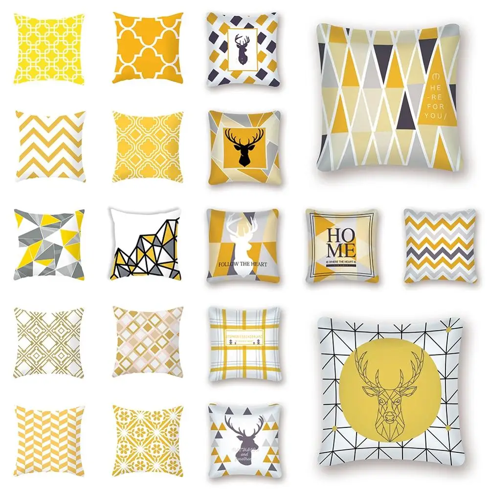 

45*45cm Yellow Polyester Peachskin Pillow Case Sofa Car Waist Throw Cushion Cover Living Room Office Home Decoration