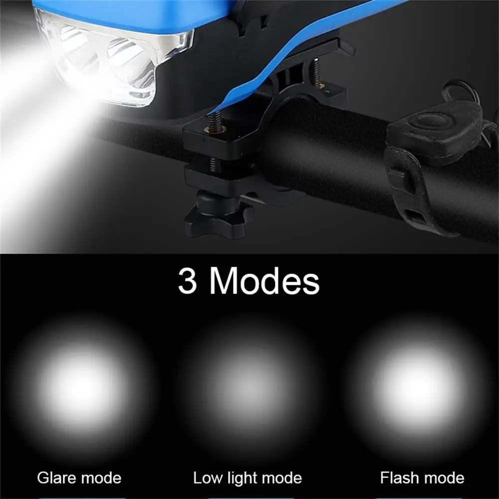 

4 in 1 2-head Solar Powered USB Rechargeable LED Bicycle Headlight Bike Horn Handlebar Phone Holder