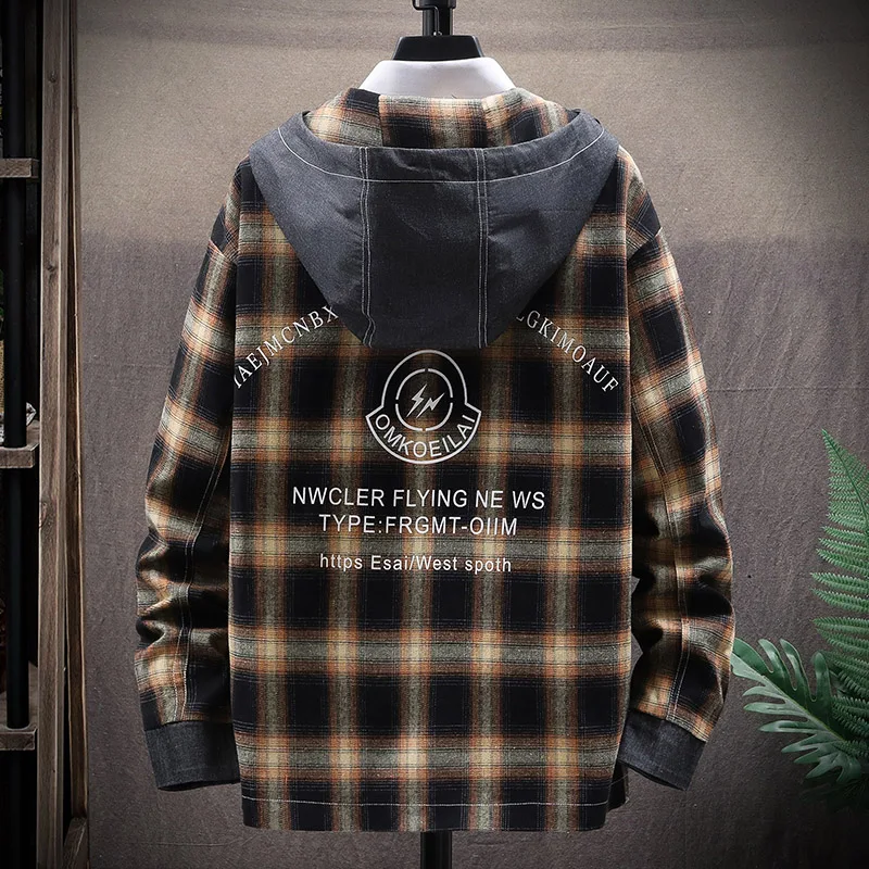 Huncher мужская куртка 2020 клетчатая ветровка с капюшоном хип-хоп Японская уличная