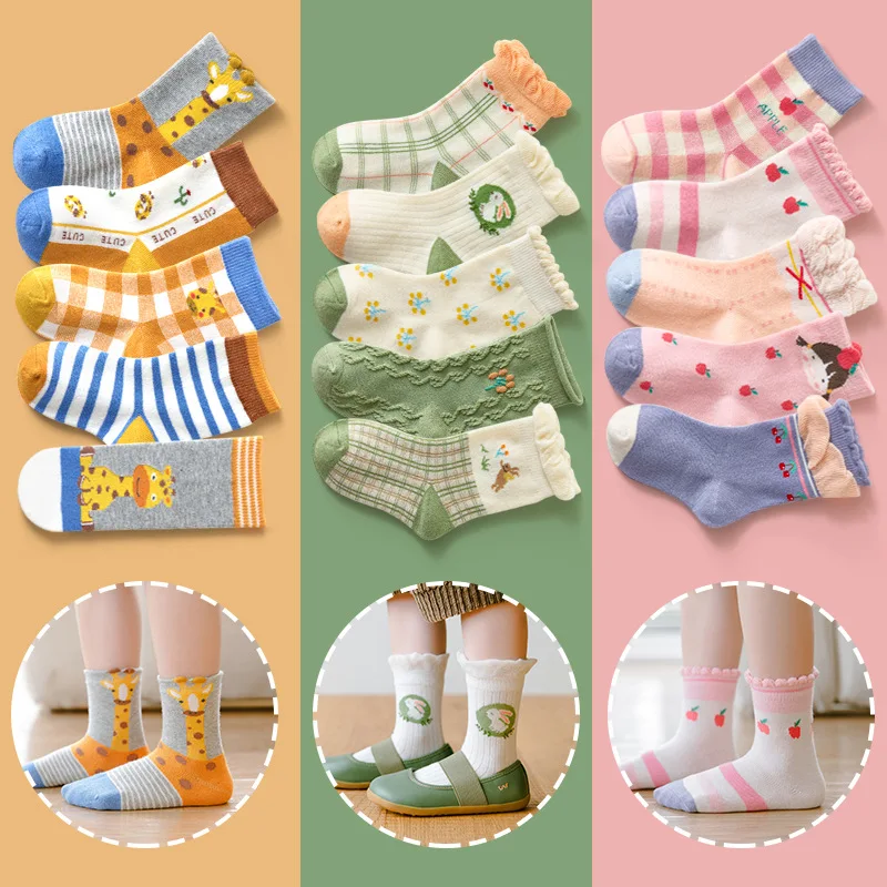 

5 Pairs/lots Baby Kid Boys Winter Socks Cartoon Print Kids Spring Autumn Cotton Soft Keep Warm Floor Anti-skid Girls Socks 1-12T