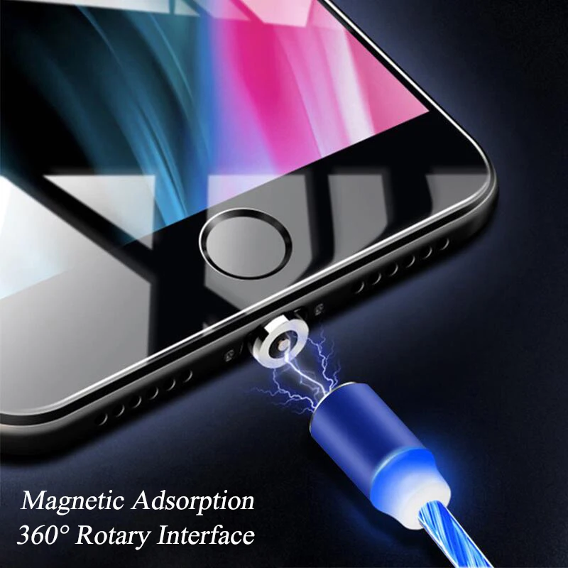 Кабель зарядный Магнитный светящийся с разъемом Type-C Micro USB кабель для iPhone Xiaomi 8 9 9T