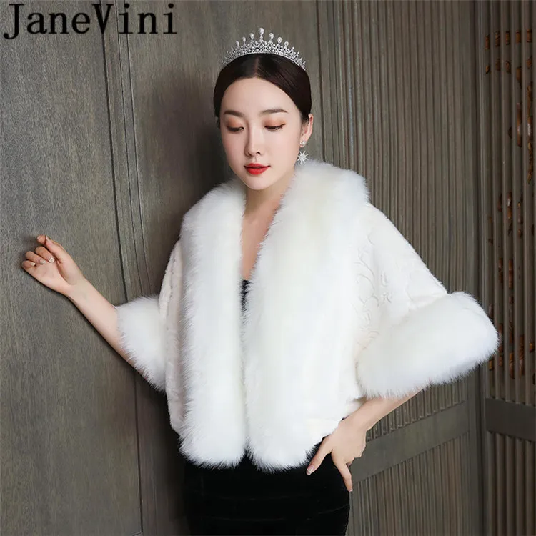 Меховое пальто невесты цвета слоновой кости jaevini 2020 свадебное платье с рукавом до