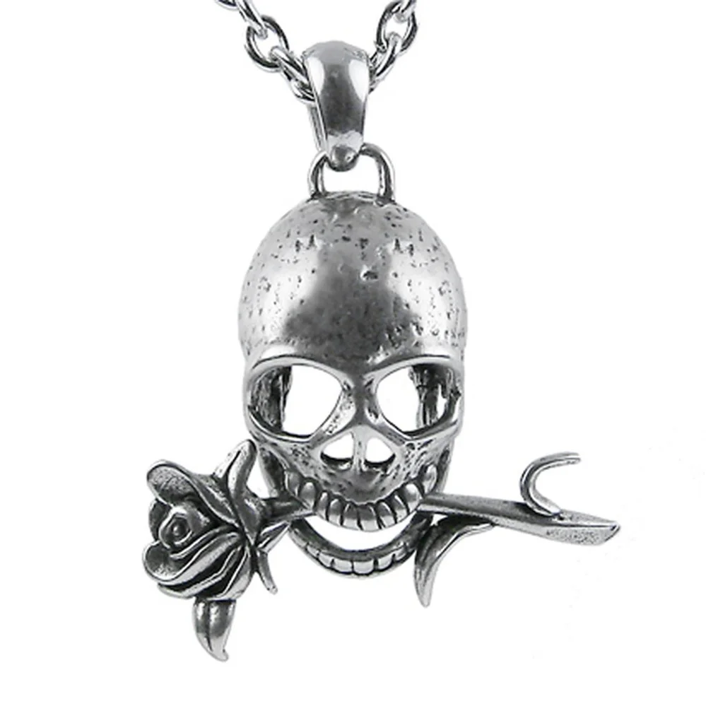 

Trend Hip Hop Gothic Skull Rose Flower Fashion Men's and Women's Holiday Gift Pendant Necklace Jewelry Wholesale