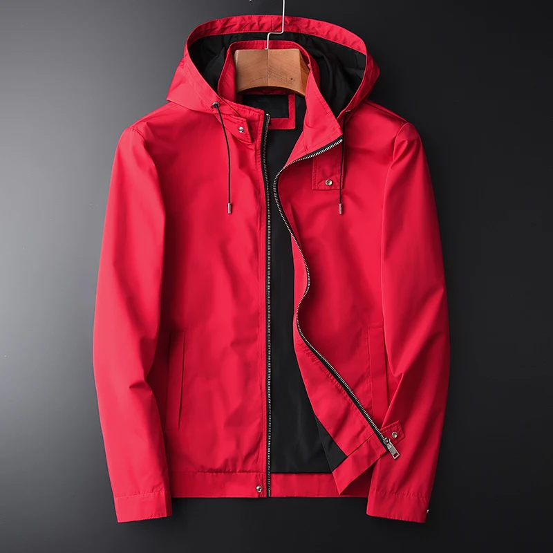 Spring And Autumn New Red Hooded Hight Quality Casual Men's Fashion Slim Fit Jacket Coat Plus Size M-2XL 3XL 4XL