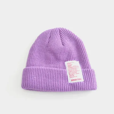 Purple Новая детская однотонная шапка хип-хоп вязаная шапка детская теплая осенне-зимняя шерстяная шапка однотонные цветные наушники шапка черепки шапки - Цвет: Purple