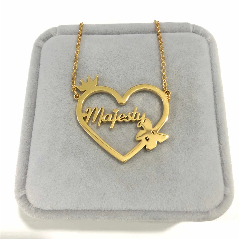 

Custom Heart Name Necklace Crown Butterfly Pendant Personalized Gift Nameplate Choker Neck Jewelry Necklaces For Women BFF