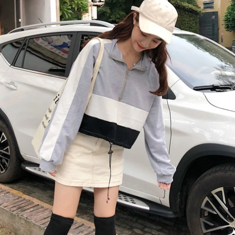 Женская толстовка в стиле хип-хоп на молнии тонкая с длинными рукавами свободная