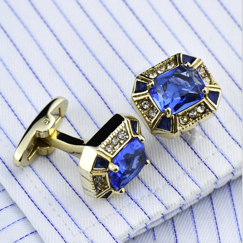 Новинка 2020 роскошные запонки для рубашки мужчин брендовые с кристаллами синие