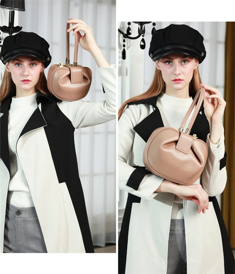 Burminsa Elegant Spherical Cow Genuine Leather Bags Women Small Designer Handbags High Quality Luxury Ladies Tote Bags NEW