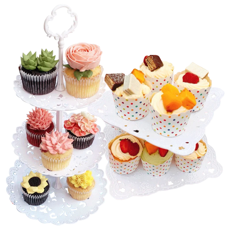 Пластиковая фруктовая десертная тарелка 3 уровня подставка для торта декор