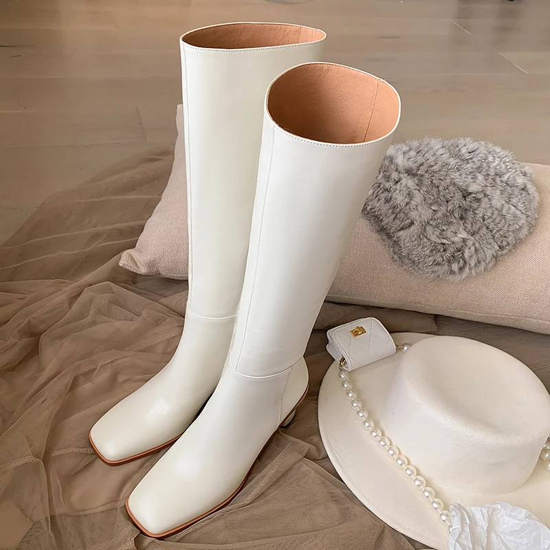 

2021 New Winter Women High Quality 7.5cm High Heels Knee-High Modern Boots Genuine Leather Sexy Warm Shoes